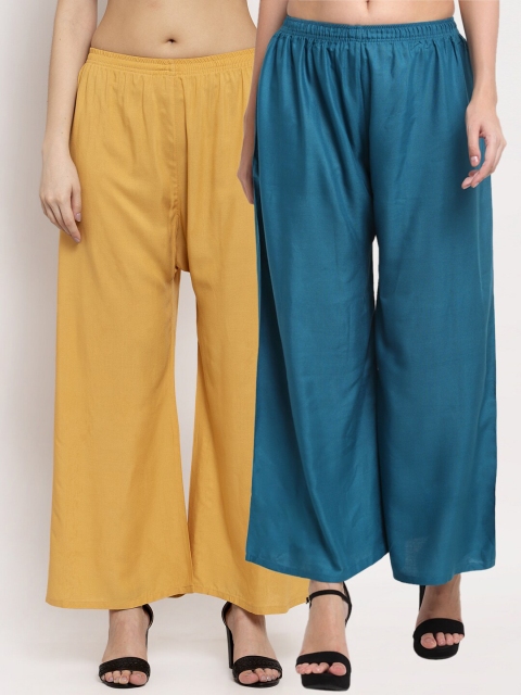 

Miaz Lifestyle Women Pack Of 2 Blue & Beige Flared Palazzos