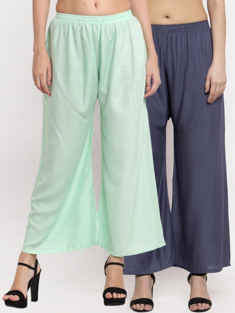 

Miaz Lifestyle Women Grey & Green 2 Flared Knitted Palazzos