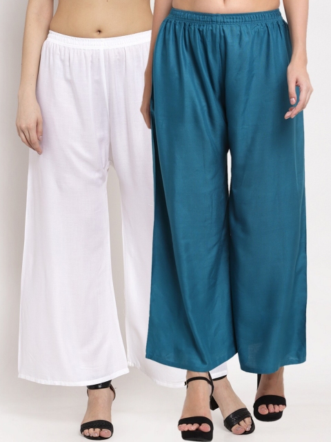 

Miaz Lifestyle Women Pack of 2 Flared Knitted Palazzos, Blue