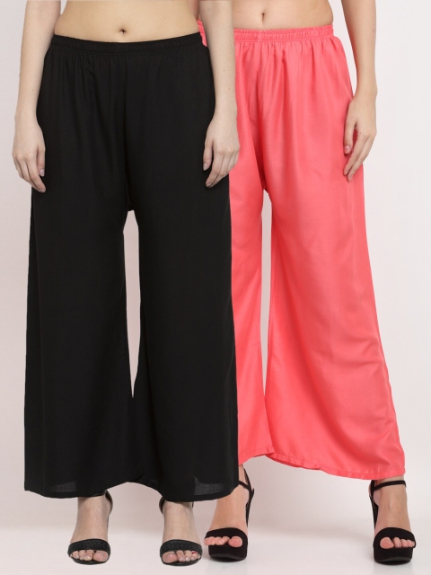 

Miaz Lifestyle Women Black & Peach-Coloured 2 Flared Knitted Palazzos