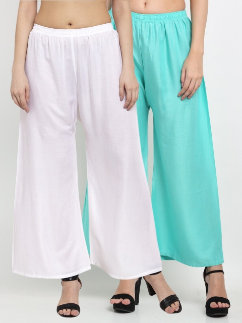 

Miaz Lifestyle Women Pack Of 2 White & Blue Palazzos