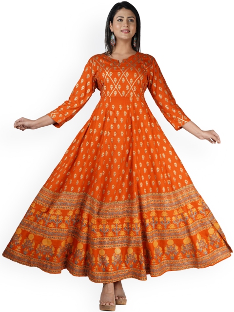 

KALINI Orange & Gold-Toned Ethnic Motifs Ethnic Anarkali Maxi Dress