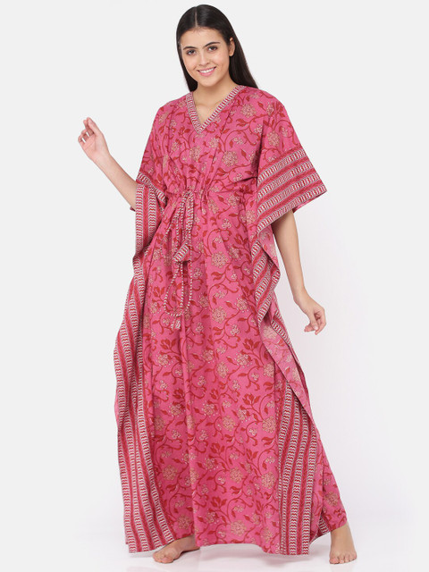 

9shines Label Pink Printed Maxi Kaftan Nightdress