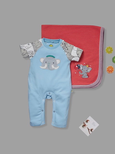 

Pranava Boys Blue Printed Organic Cotton Bodysuit with Blanket