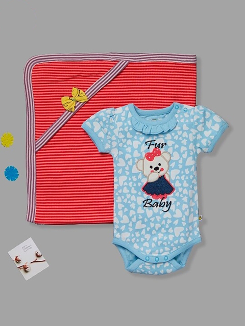 

Pranava Girls Blue Printed Pure Cotton Baby Apparel Gift Set