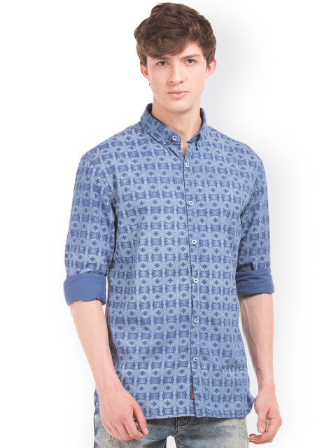

Breakbounce Men Blue Slim Fit Printed Casual Shirt