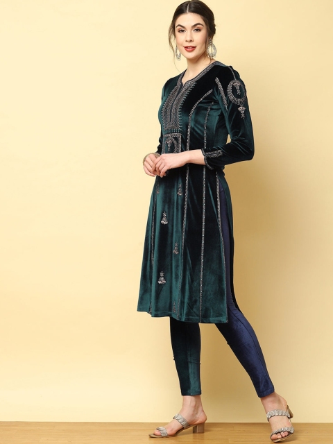 

Lakshita Women Green Ethnic Motifs Embroidered Cotton Straight Kurta