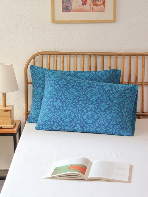 

House This Set Of 2 Blue Jacquard Cotton Pillow Covers