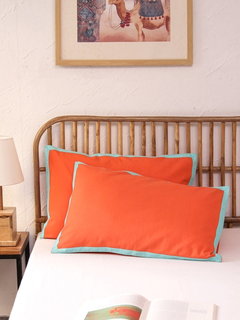 

House This Set Of 2 Orange Solid Kumbhi Pure Cotton Pillow Covers