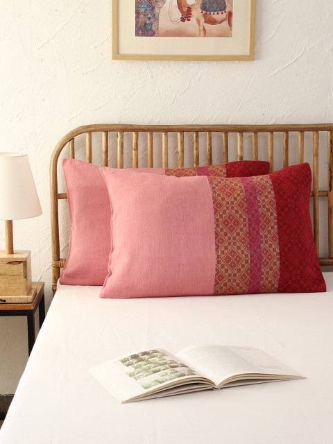 

House This Set Of 2 Pink & Red Ethnic Printed Cotton Pillow Covers