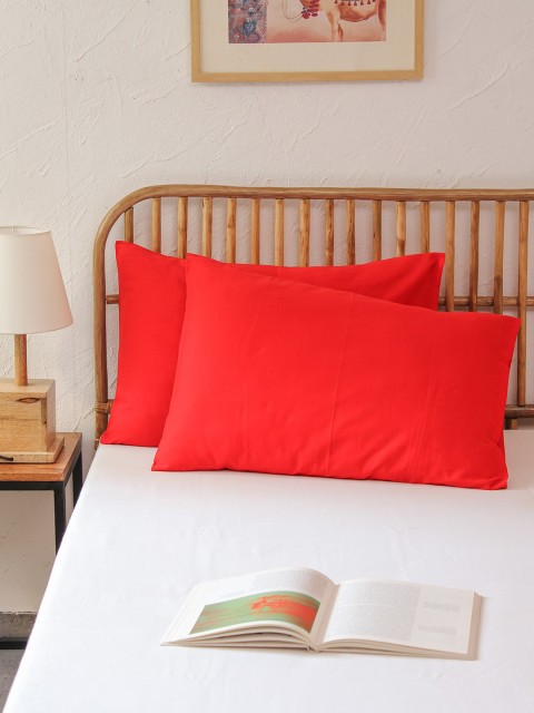 

House This Set Of 2 Red Solid Cotton Pillow Covers