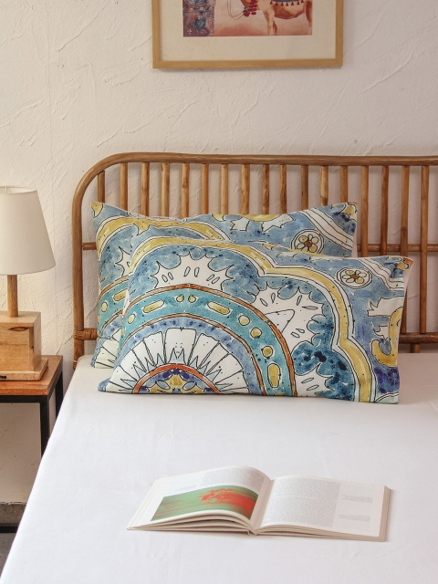 

House This Set of 2 Blue & White Printed Cotton Pillow Covers