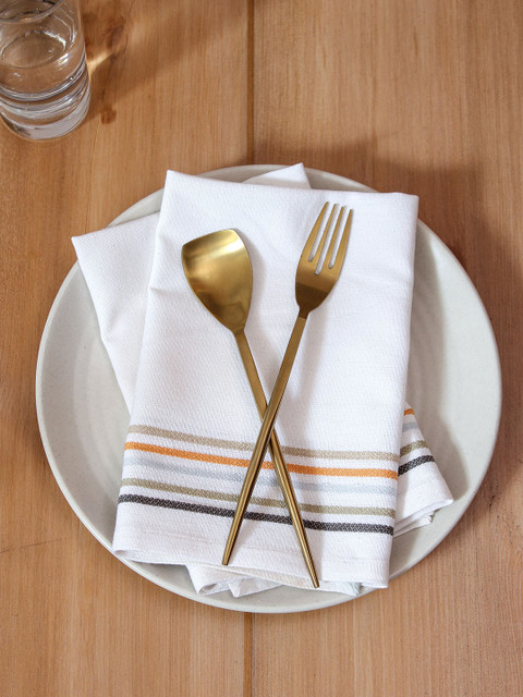 

House This Set Of 2 White Striped Cotton Square Napkins