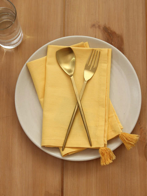 

House This Unisex Yellow Set Of 2 Solid Cotton Square Table Napkins