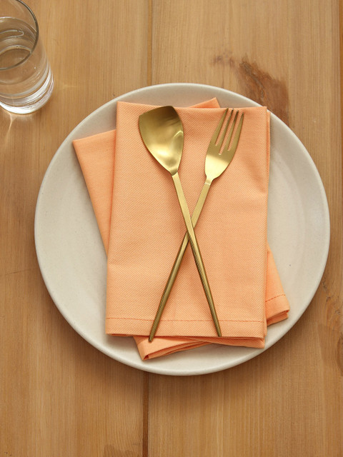 

House This Unisex Orange Set Of 2 Solid Cotton Square Table Napkins