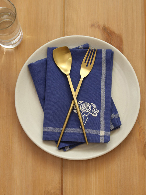 

House This Unisex Blue Set Of 2 Solid Cotton Square Table Napkins