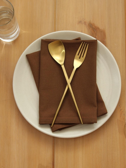 

House This Set Of 2 Brown Solid Pure Cotton Napkins