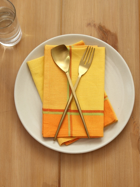 

House This Set Of 2 Orange & Yellow Printed Pure Cotton Napkins