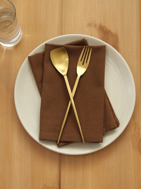 

House This Set of 2 Brown Solid Square Cotton Table Napkins