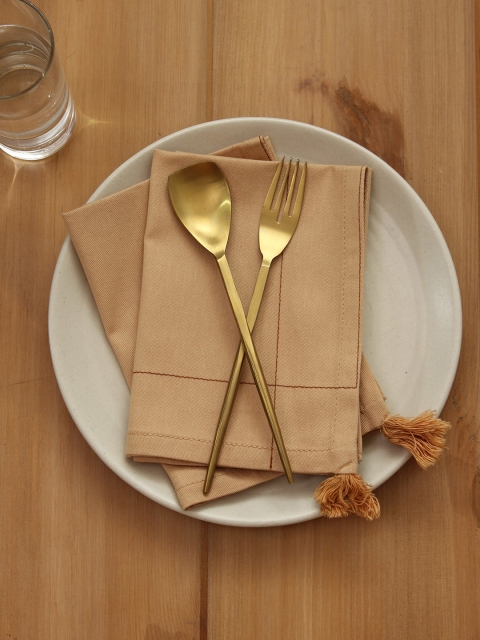 

House This Set Of 2 Beige Solid Pure Cotton Napkins