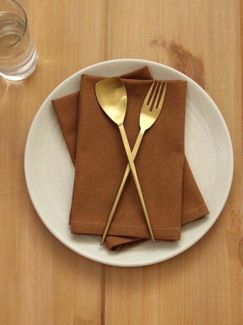 

House This Set Of 2 Brown Solid Pure Cotton Napkins