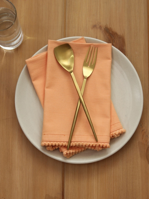 

House This Set Of 2 Orange Solid Pure Cotton Napkins