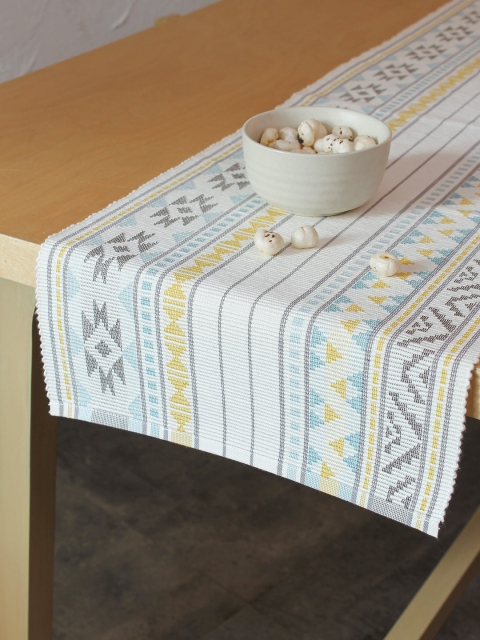 

House This Yellow & White Printed Pure Cotton Table Runner