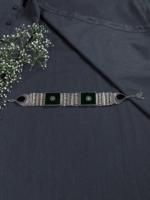 

creyons by mansi Silver-Toned & Black Oxidised Choker Necklace