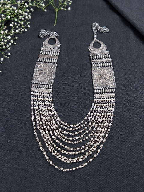 

creyons by mansi Women Silver Oxidised Layered Necklace