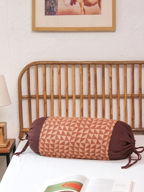 

House This Set Of 2 Brown & Beige Printed Cotton Bolster Covers