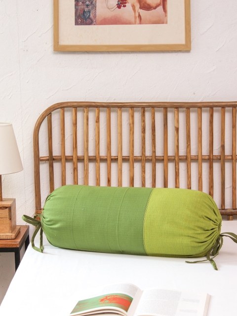 

House This Set Of 2 Green Self-Design Cotton Bolster Covers