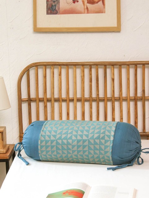 

House This Set Of 2 Blue & Beige Printed Cotton Bolster Covers