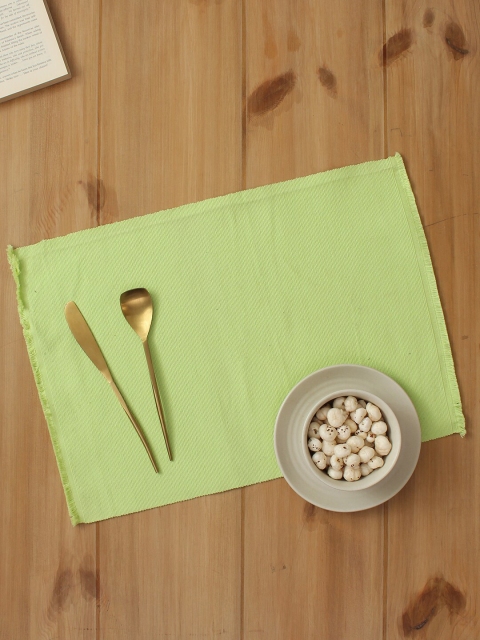 

House This Set Of 2 Green Solid Rectangular Cotton Table Placemats