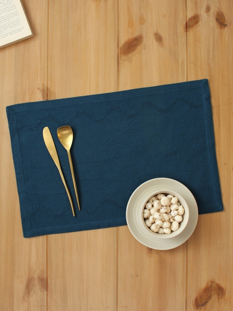 

House This Set Of 2 Blue Solid Pure Cotton Dining Table Placemats