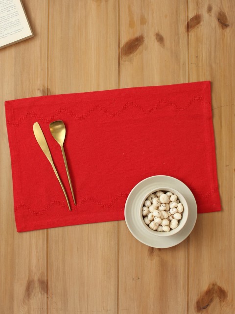 

House This Set Of 2 Red Self-Designed Pure Cotton Table Placemats