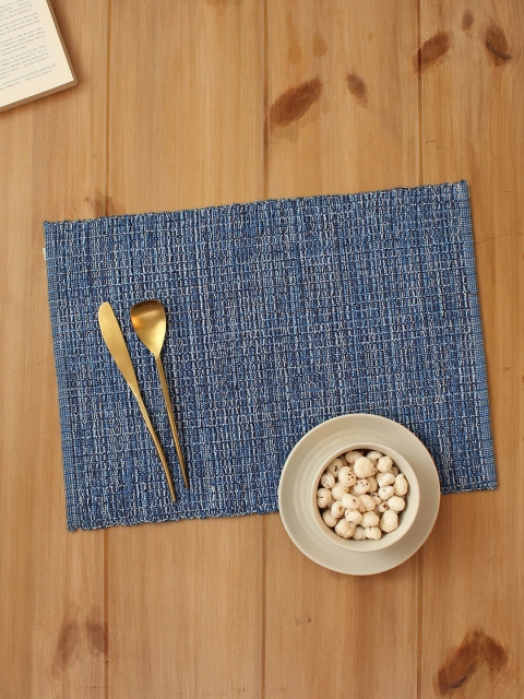 

House This Set of 2 Blue Textured Cotton Dining Table Placemats