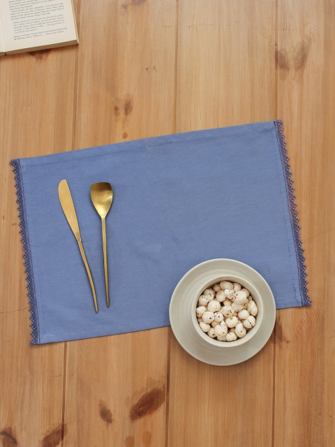 

House This Set of 2 Blue Solid Pure Cotton Dining Table Placemats