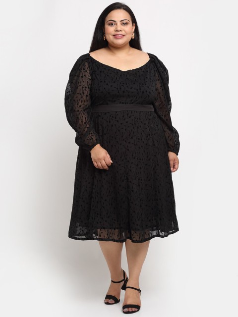 

sindrellastorie Plus Size Women Black Georgette Self Design Midi Dress