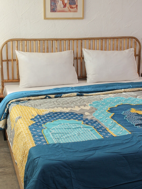 

House This Blue & Yellow Ethnic Motifs Heavy Winter Cotton Double Bed Comforter