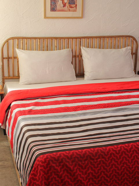 

House This Red & Grey Striped AC 90 GSM 100% Cotton Room Double Bed Dohar