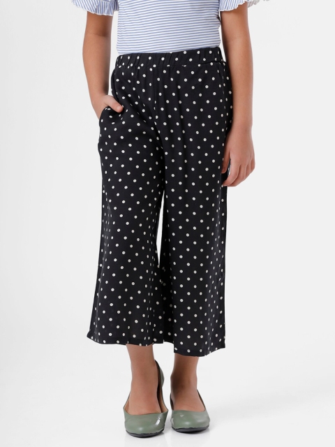

De Moza Girls Black & White Straight Fit Printed Knitted Cropped Palazzos