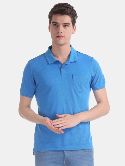 

AD By Arvind Men Turquoise Blue Polo Collar T-shirt