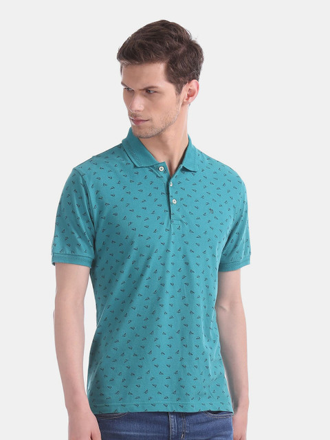 

AD By Arvind Men Blue Printed Polo Collar Slim Fit T-shirt