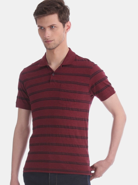 

AD By Arvind Men Red Striped Polo Collar Slim Fit T-shirt