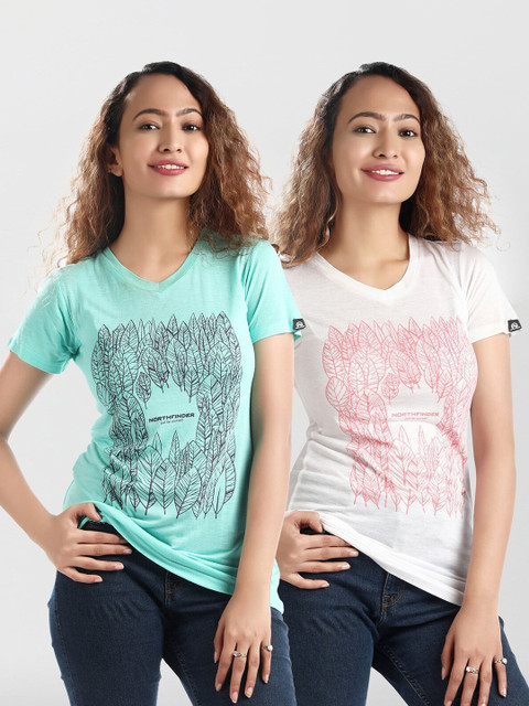 

Dream of Glory Inc Women Multicoloured 2 Printed V-Neck Outdoor T-shirt, Multi