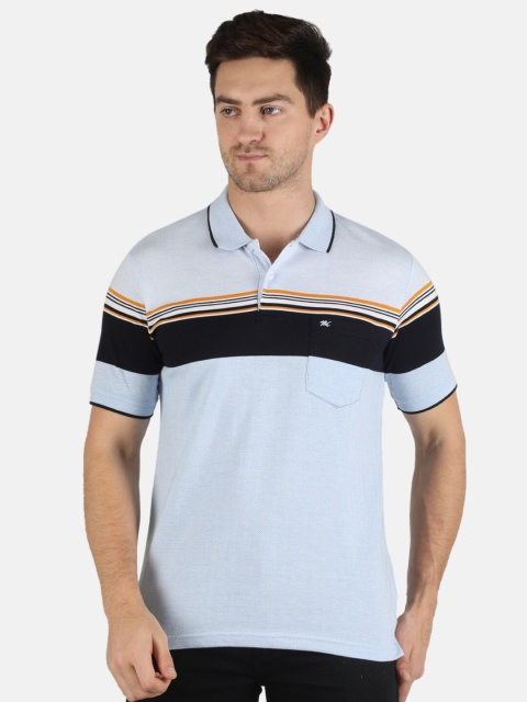 

Monte Carlo Plus Size Men Blue Striped Polo Collar Cotton T-shirt