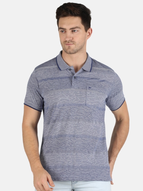 

Monte Carlo Men Blue & Grey Self Design Polo Collar T-shirt