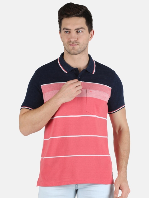 

Monte Carlo Men Navy Blue & Pink Striped Polo Collar T-shirt