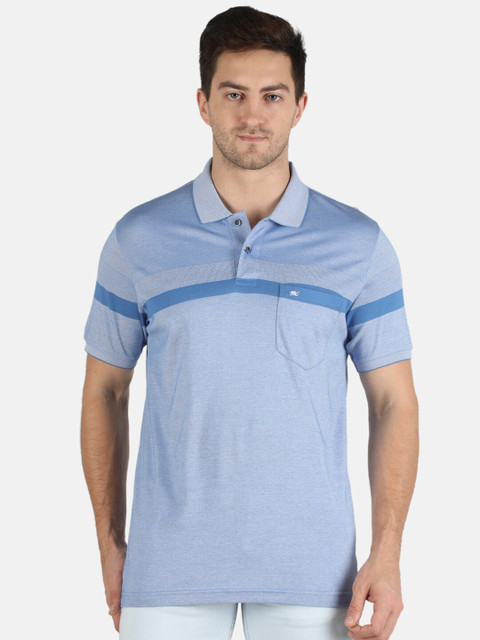 

Monte Carlo Men Blue Striped Polo Collar Pure Cotton T-shirt