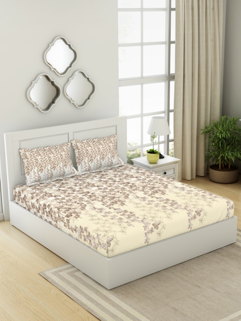 

SPACES Brown & Cream-Coloured Floral 180 TC King Bedsheet with 2 Pillow Covers